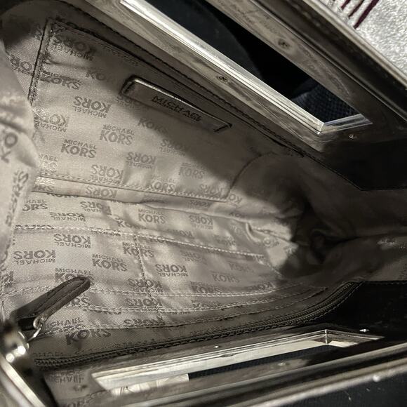 Michael Kors Nickel Monogram Berkeley Clutch Purse Metallic Patent Leather Bag - Picture 8 of 8